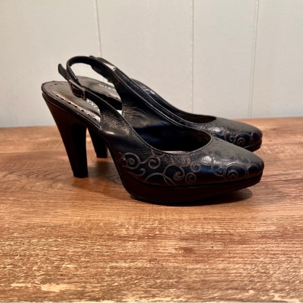 Chic Black Patterned Slingback Heels - image 2